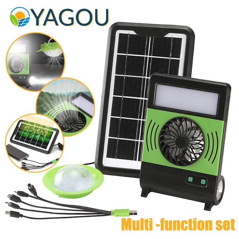 

Комплект многофункциональных солнечных панелей YAGOU с вентилятором для аккумулятора, система солнечной энергии с USB-кабелем 5 в 1 для кемпинг...