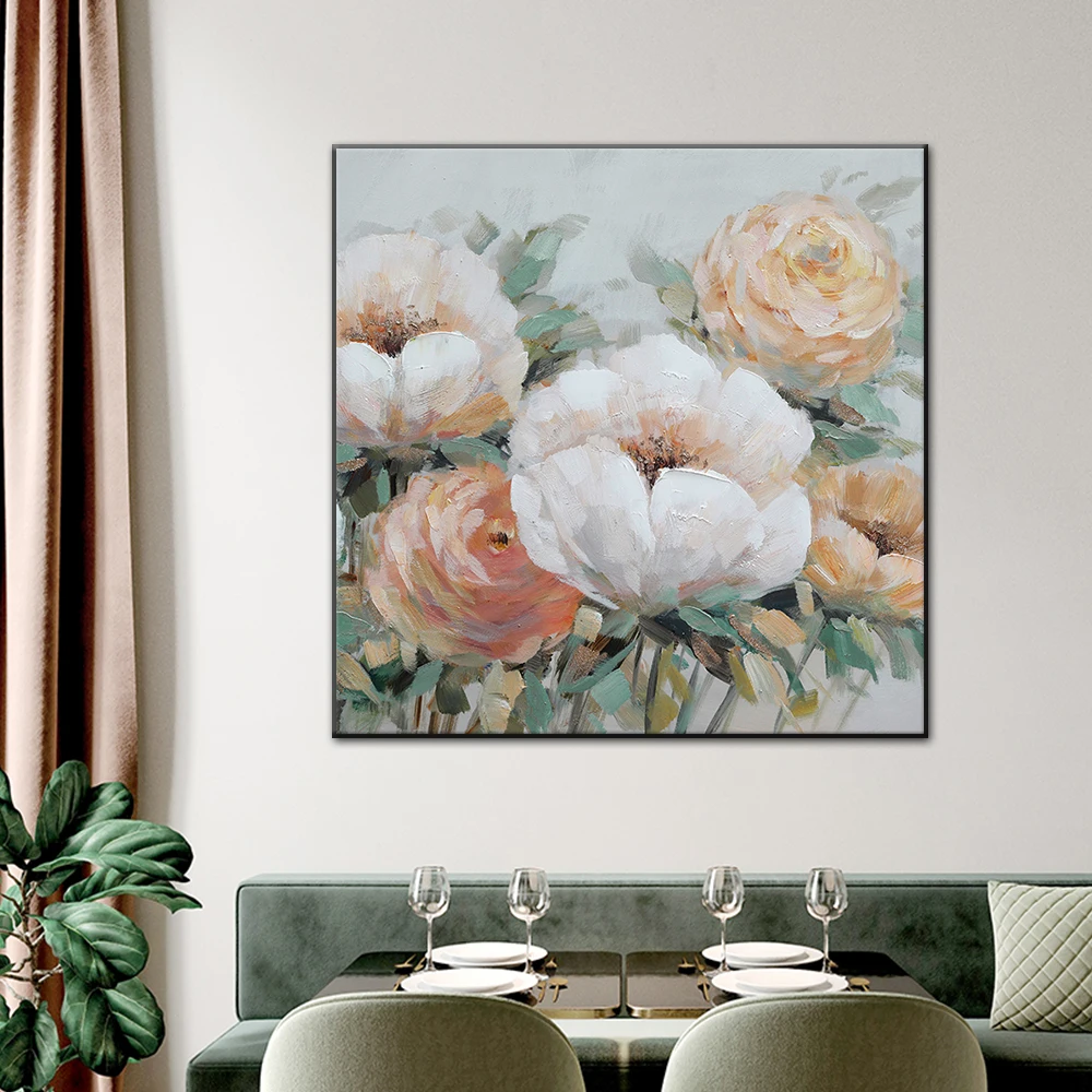 

Hand Painted Flowers Oil Painting Modern Abstract Knife Oil Painting Chrysanthemum Picture for Living Room Decoration Unframed