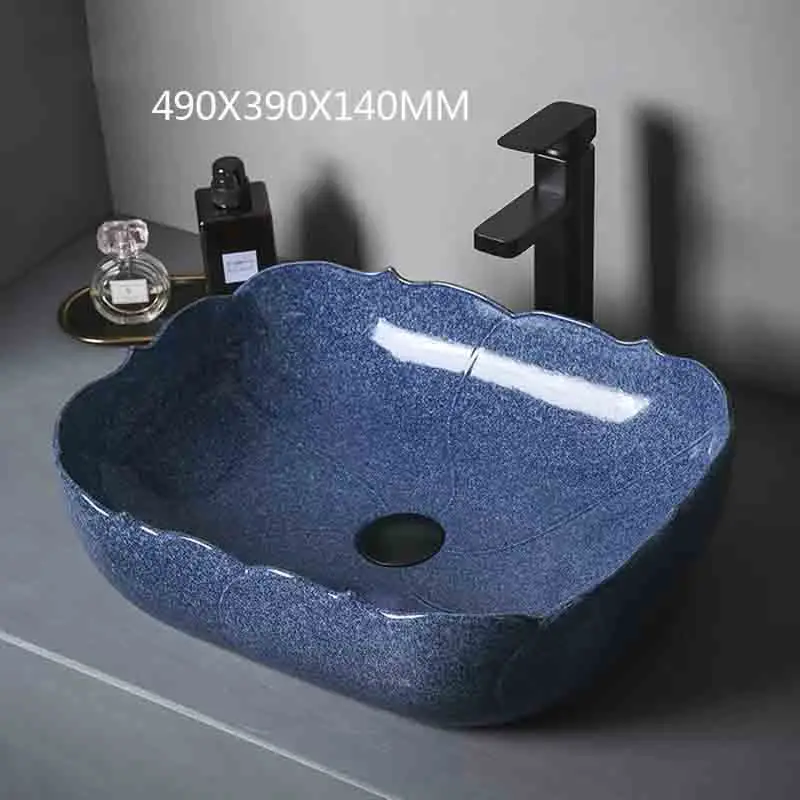 

Художественная настольная раковина, квадратная раковина синего цвета, уникальная креативная раковина для ванной комнаты, керамическая иск...