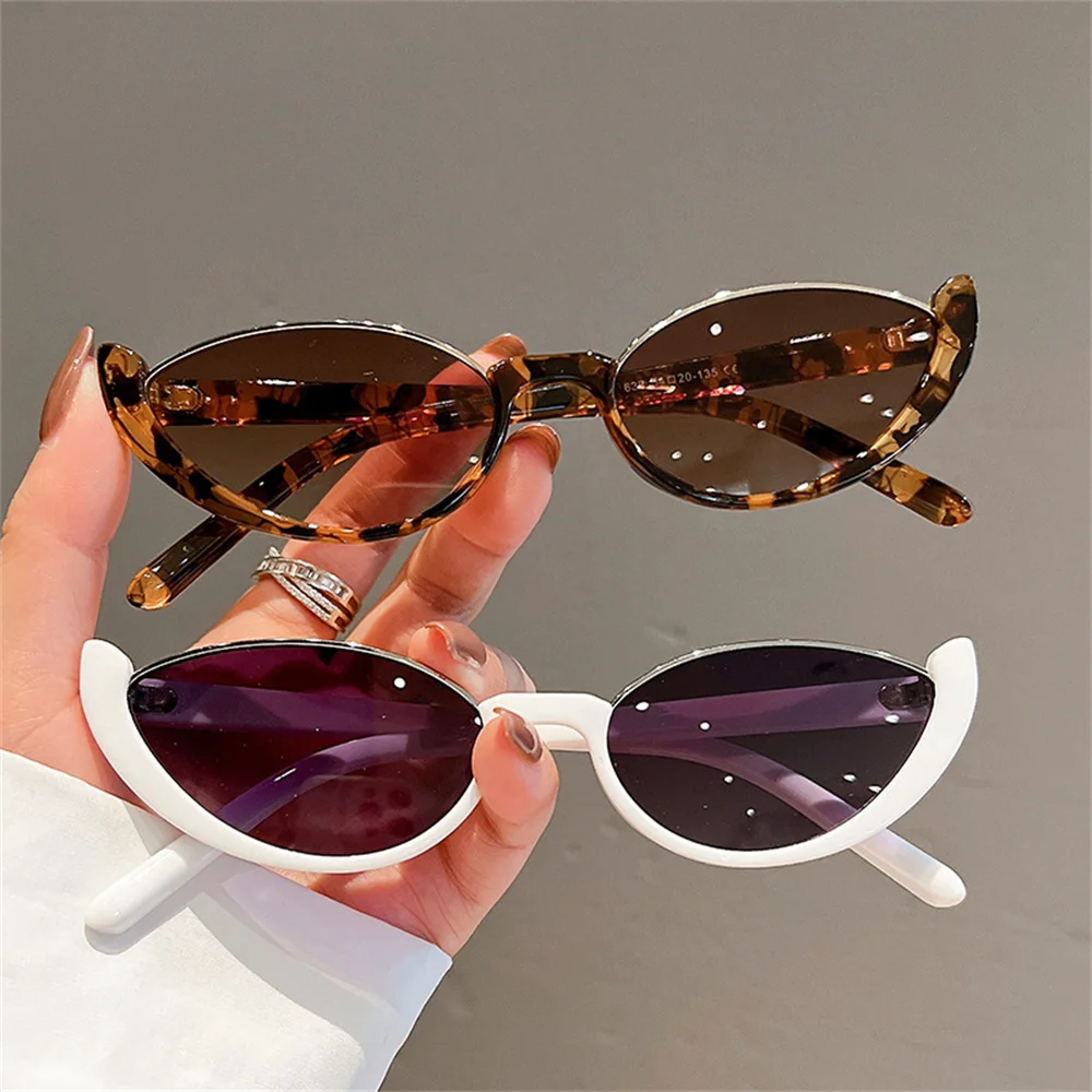 

New Small Cat Eye Sunglasses Women Men Trendy Vintage Shades Eyewear Fashion Driving Cycling Sunglasses Half-frame Sun Glasses