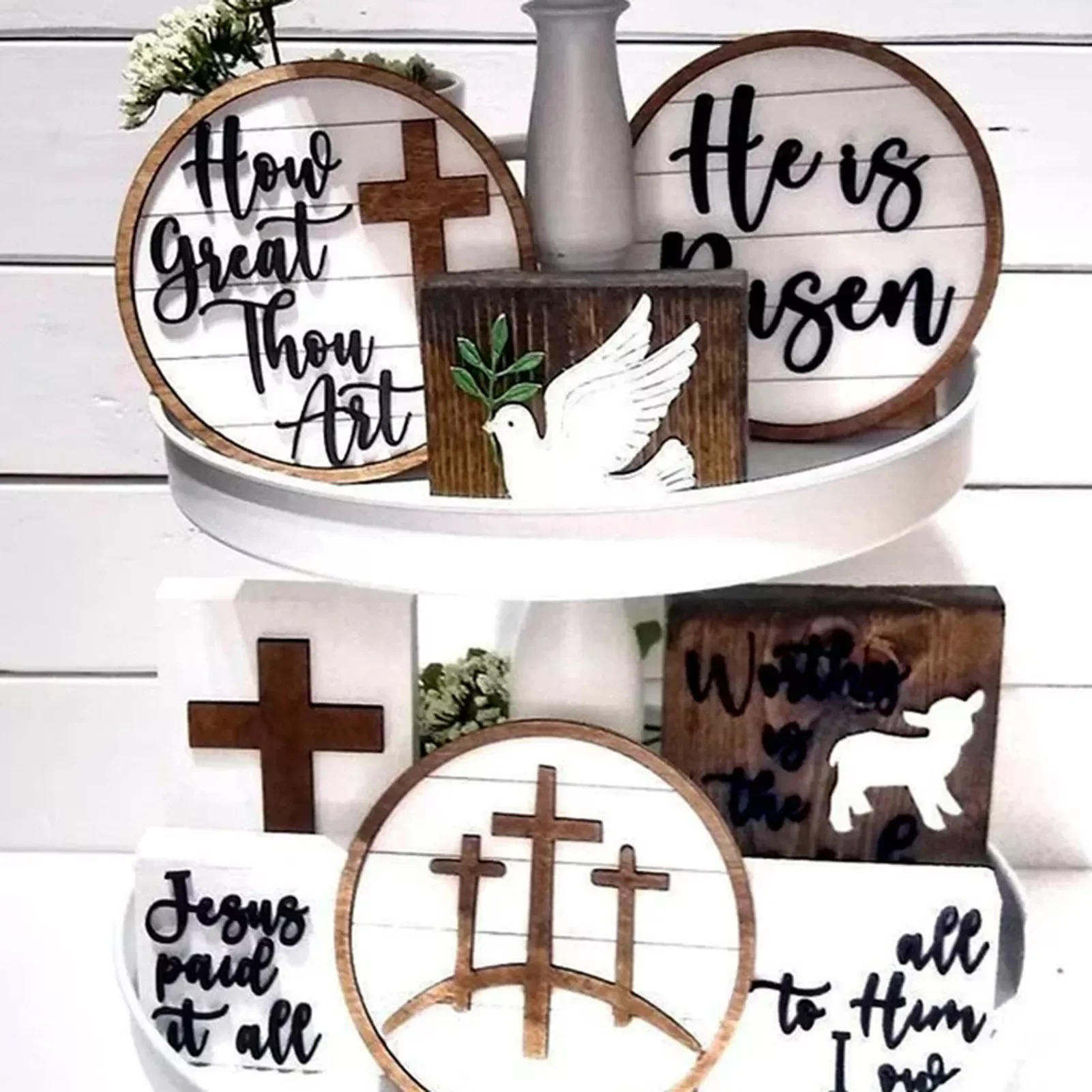 

10 Pieces Easter Decoration Set Hollow Easter Jesus Cross Religious Ornament Jesus Resurrection Scene Religious Decor For
