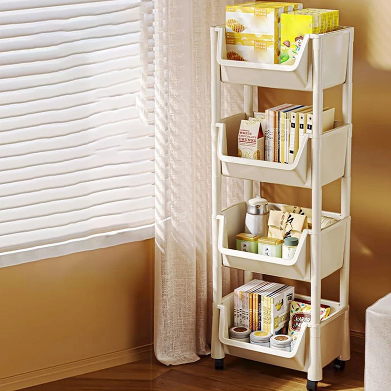 Книжная полка на тележке подвижная книжная мобильная кухонная для хранения