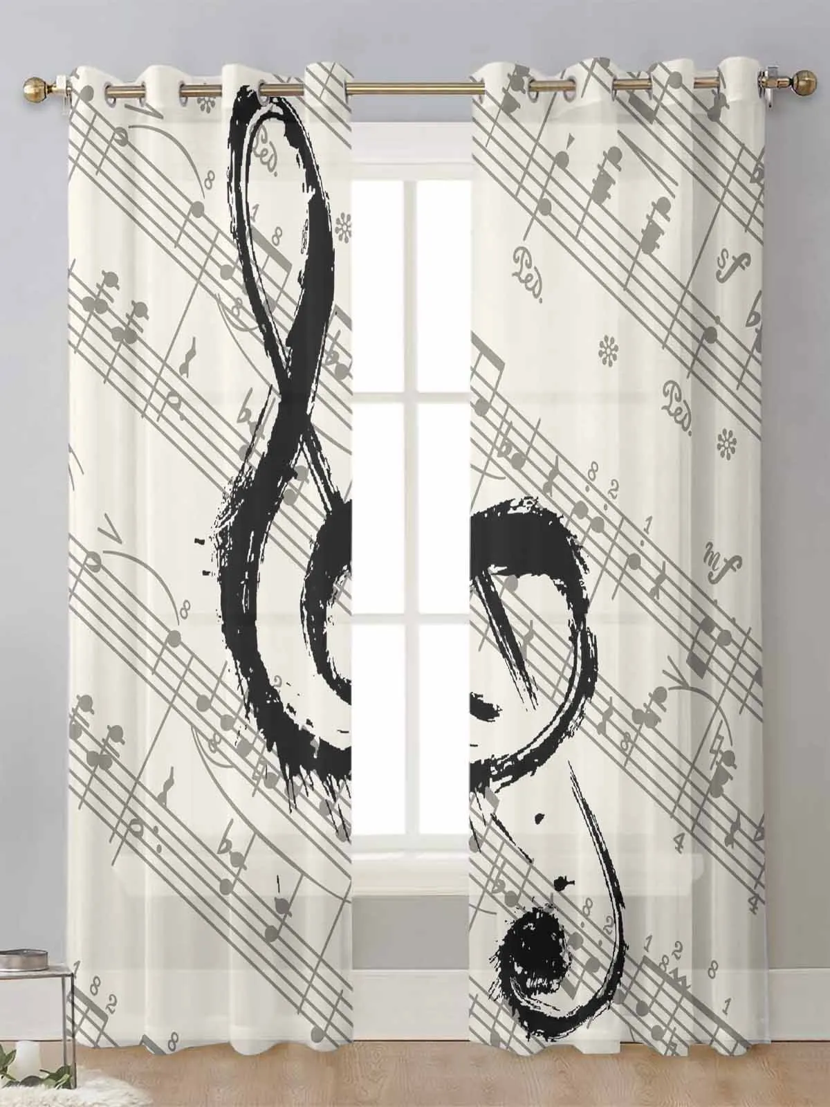 

Music Notes Sheet Vintage Sheer Curtains For Living Room Window Transparent Voile Tulle Curtain Cortinas Drapes Home Decor