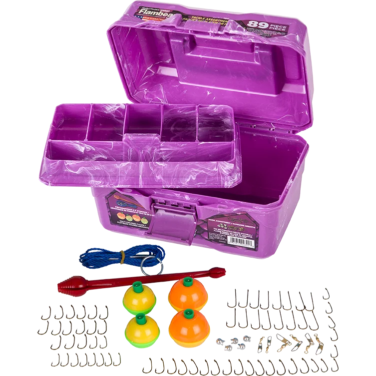 

Outdoors 355BMT Big Mouth Tackle Box 89-Piece Kit, Complete Starter Fishing Tackle Kit with Stringer, Hooks, Bobbers and more -