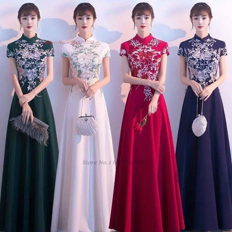 2023 oriental improved qipao chinese national flower embroidery banquet dress cheongsam dress elegant evening dress vestido