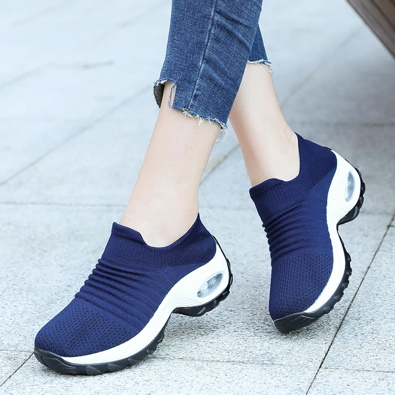 Womens Fashion Sneakers Breathable Mesh Casual Slip-on Walking Shoes Outdoor Cushioning Platform Nurse Shoes