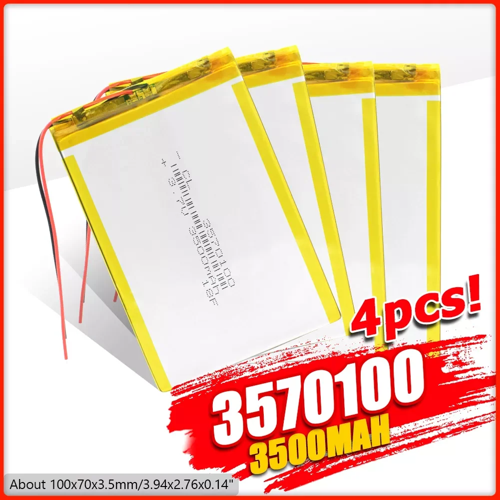 

2023New 1/2/4 3570100 100x70x3.5mm Rechargeable Li Polymer Li Po Lithium Polymer Battery For IPad DVD Tablet Laptop Game Player