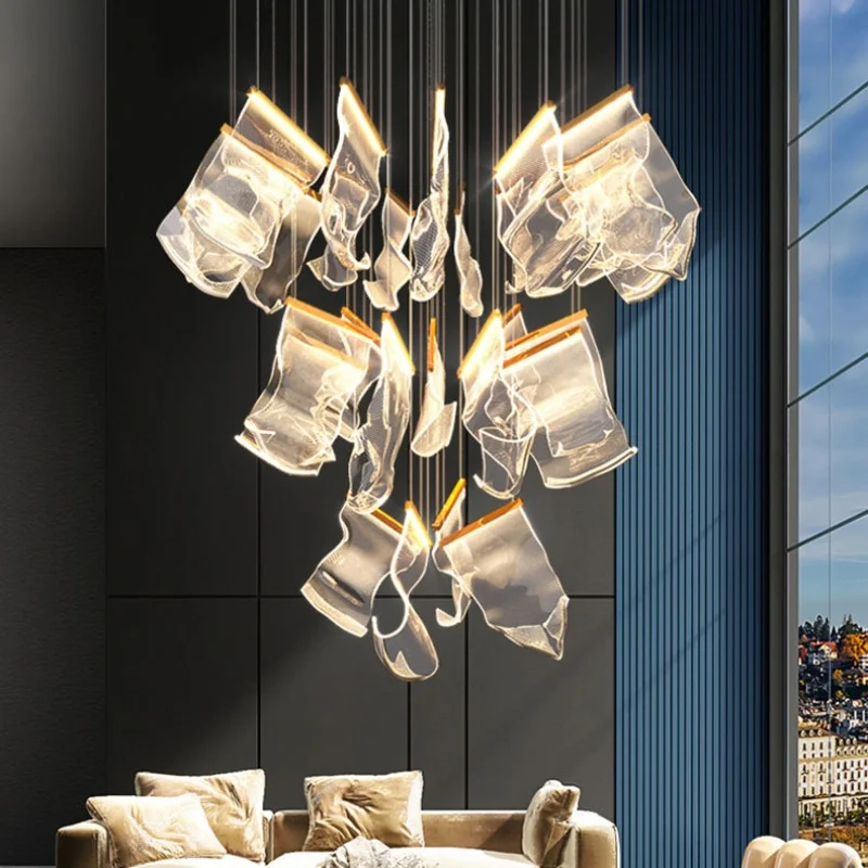 

LED Acrylic Designer Hanging Lamps Gold/Black for Living Room Chandelier Lighting Suspension Luminaire Stairs Pendant Lamp