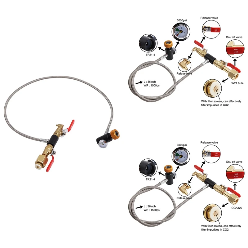 

BMDT-Upgrade CO2 Cylinder Refill Adapter Hose, CO2 Refill Station Connector Kit For Filling Soda Maker (36 Inch)