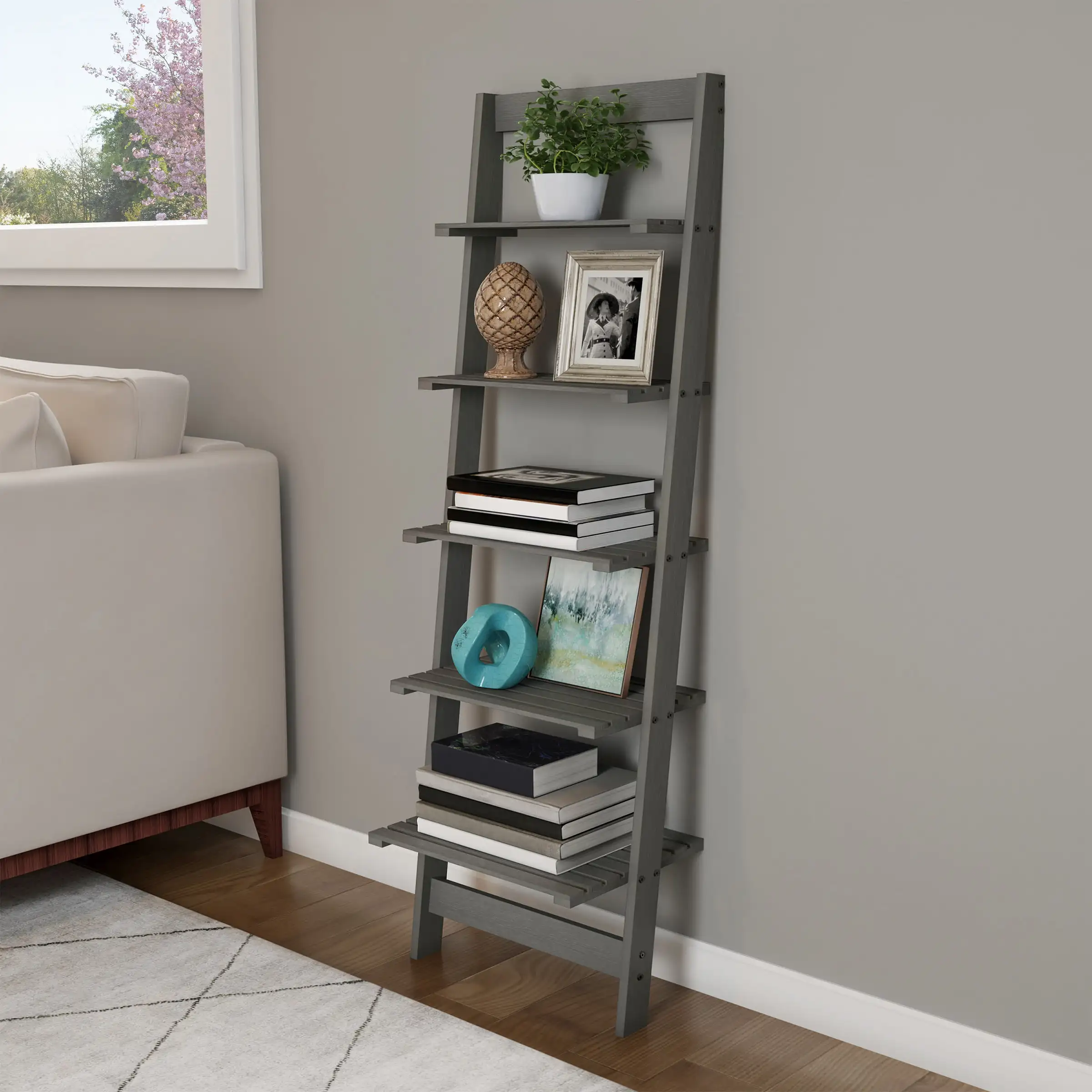 

Somerset Home 5-Tier Leaning Ladder Bookshelf (Gray)