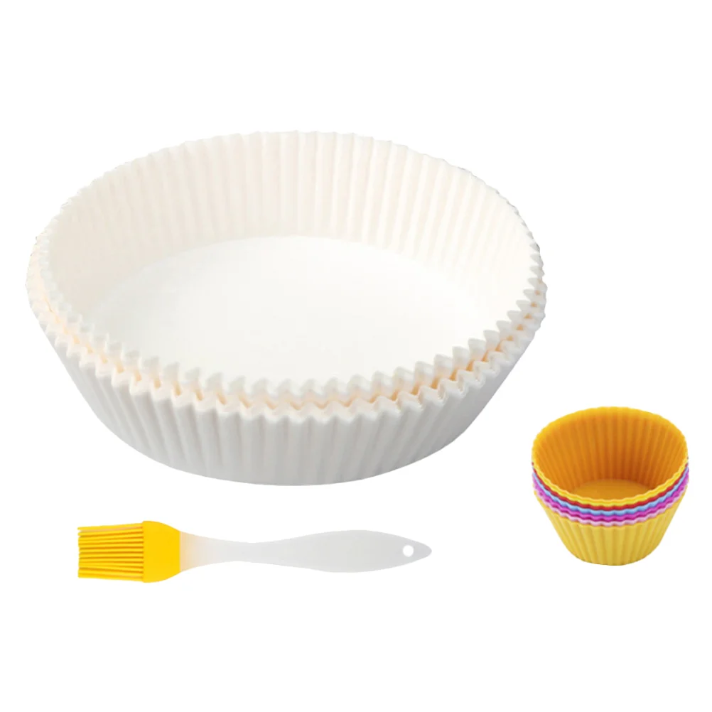 

1 Set Baking Paper Liners Air Fryer Paper Liners with Silicone Brush Baking Cup