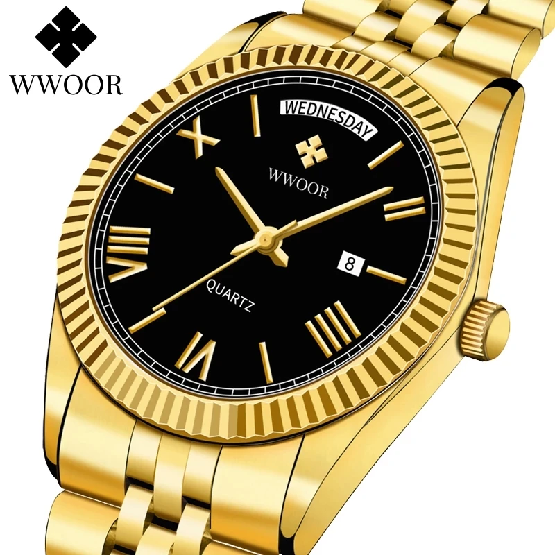

WWOOR New Luxury Men Watch Business Waterproof Stainless Steel Quartz Wristwatch Men Watch Calendar Male Clock Relogio Masculino