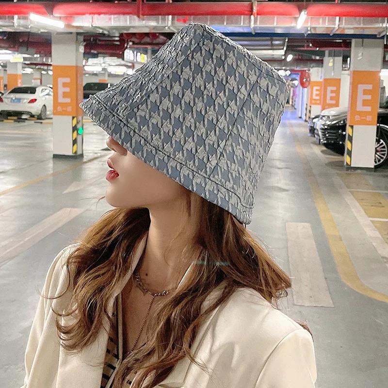 

Spring 2021 Hat Bucket Hat Women's Korean-Style Summer Sun-Proof Bucket Hat Net Red Sun Series Houndstooth Bucket Hat
