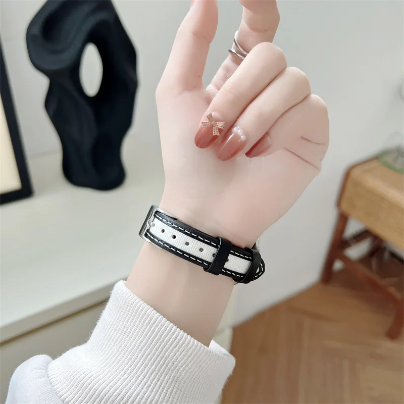 Великолепный мягкий кожаный + холщовый ремешок SE7 6 5 4 для Apple Watch тонкий браслет 38