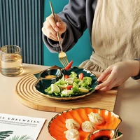 nordic luxury ceramic jiaozi plate with vinegar plate home phnom penh creative tableware dumplings plate grid breakfast plate