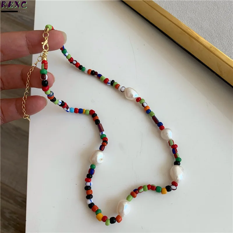 

Korean Personality Simple Color Bohemian Style Necklace Beaded Neck Chain Niche Autumn and Winter 2021 New Women