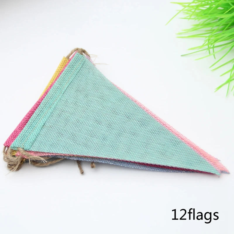 

4M Colorful Jute Linen Flags Pennant Birthday Bunting Banners 12Flag Wall Hanging Banner Party Garland Wedding Baby Shower Decor