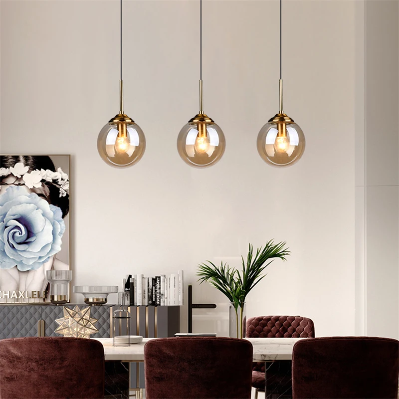 

Nordic Modern Glass Ball Pendant Lights Restaurant Pendant Lamp Living Room Bedroom Bedside Lamp Indoor Home Deco Light Fixtures