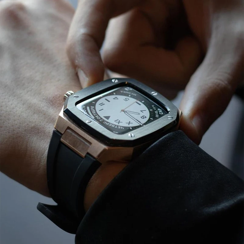 Metal Luxury strap+Case for Apple Watch Band 8 7 45mm Mod Kit 41mm Modification Kit Rubber set iWatch Series 8 7 6 SE 5 4 44 mm