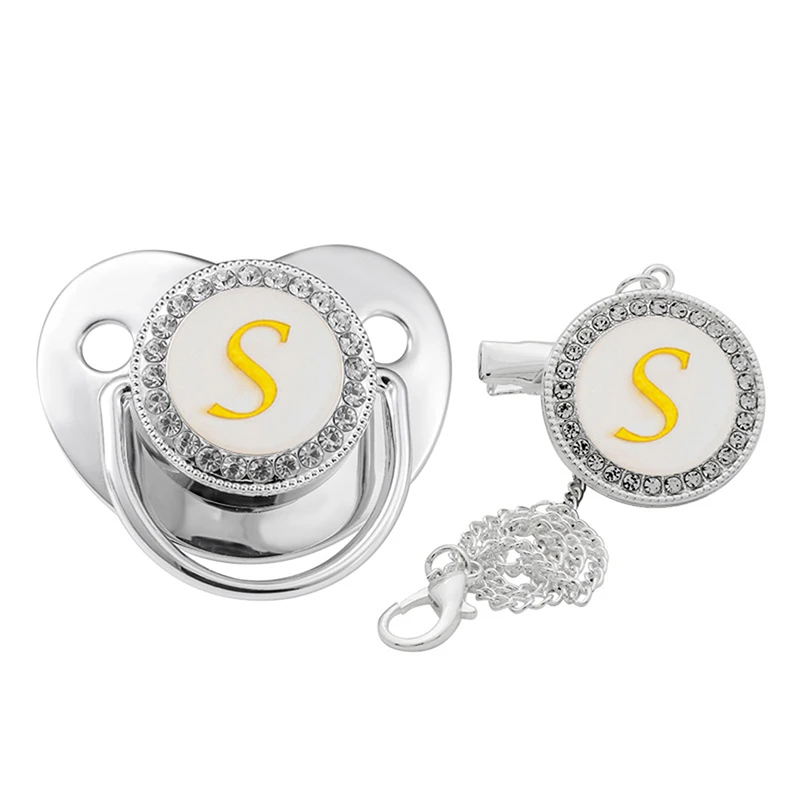 

26 Name Initial Letters Baby Pacifier Silver BPA Free Silicone Pacifier Infant Nipple Dummy Baby Shower Gifts For 0-24 M New