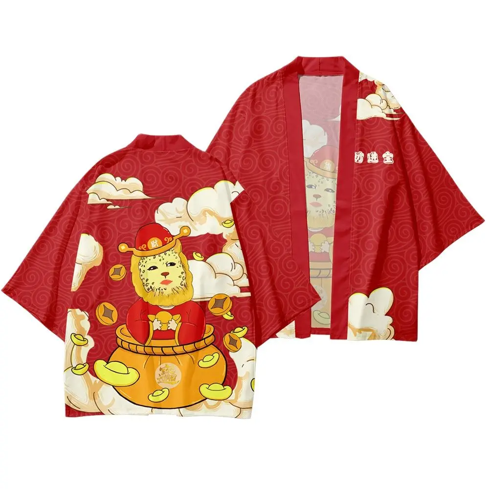 

Кимоно свободное в японском стиле Харадзюку, кардиган с мультяшным принтом, укороченные штаны для пар, для женщин и мужчин, косплей, юката