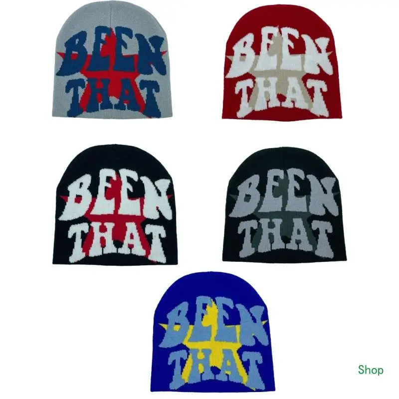 

L5YC InsStyle Bonnet Hat Y2K Girl Beanie Hat Pilling Resistant Stretchy Jacquard Hat