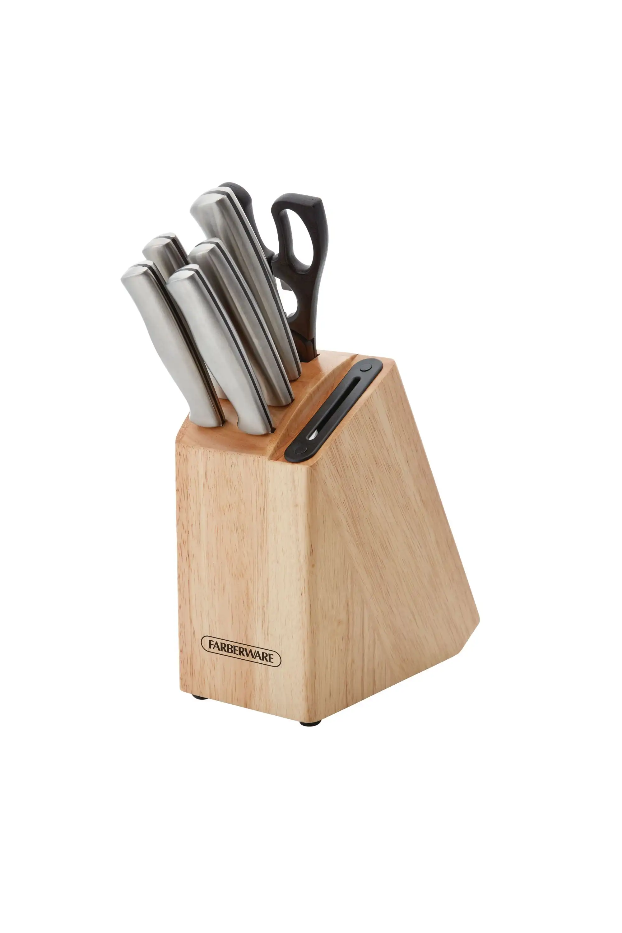 

Farberware 13Piece Stainless Steel Knife Block Set Built in Sharpener in Drawer Steak Knives Natural