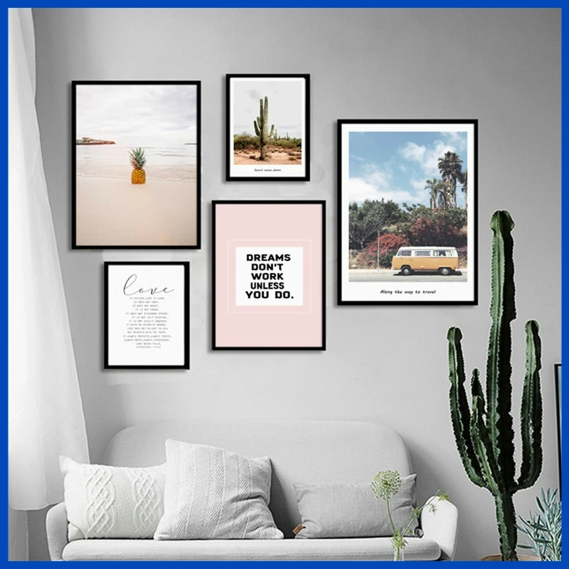 Пейзаж настенное искусство картина розовый кактус постер в скандинавском стиле