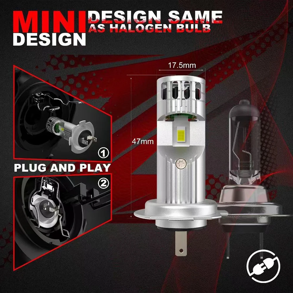 

2Pcs LED High/Low Beam Headlight Conversion Kit H7 Bulbs Super Bright 6000K White With Fan In-line Z1 High Power LED Car Light