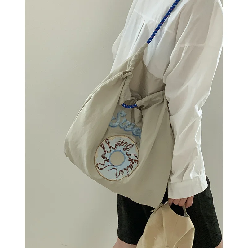 

Korean Canvas Nylon Bag Women 2022 New Fashion Embroidered Letter Tote Bag Simple Casual Shopping Bag