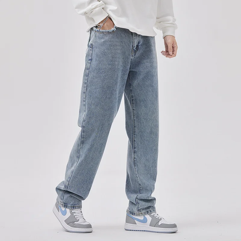 Men Clothing 2022 New Pattern Vintage Recreational Blue Pants Straight Cylinder Comfortable Sense of Design Jeans Autumn Female