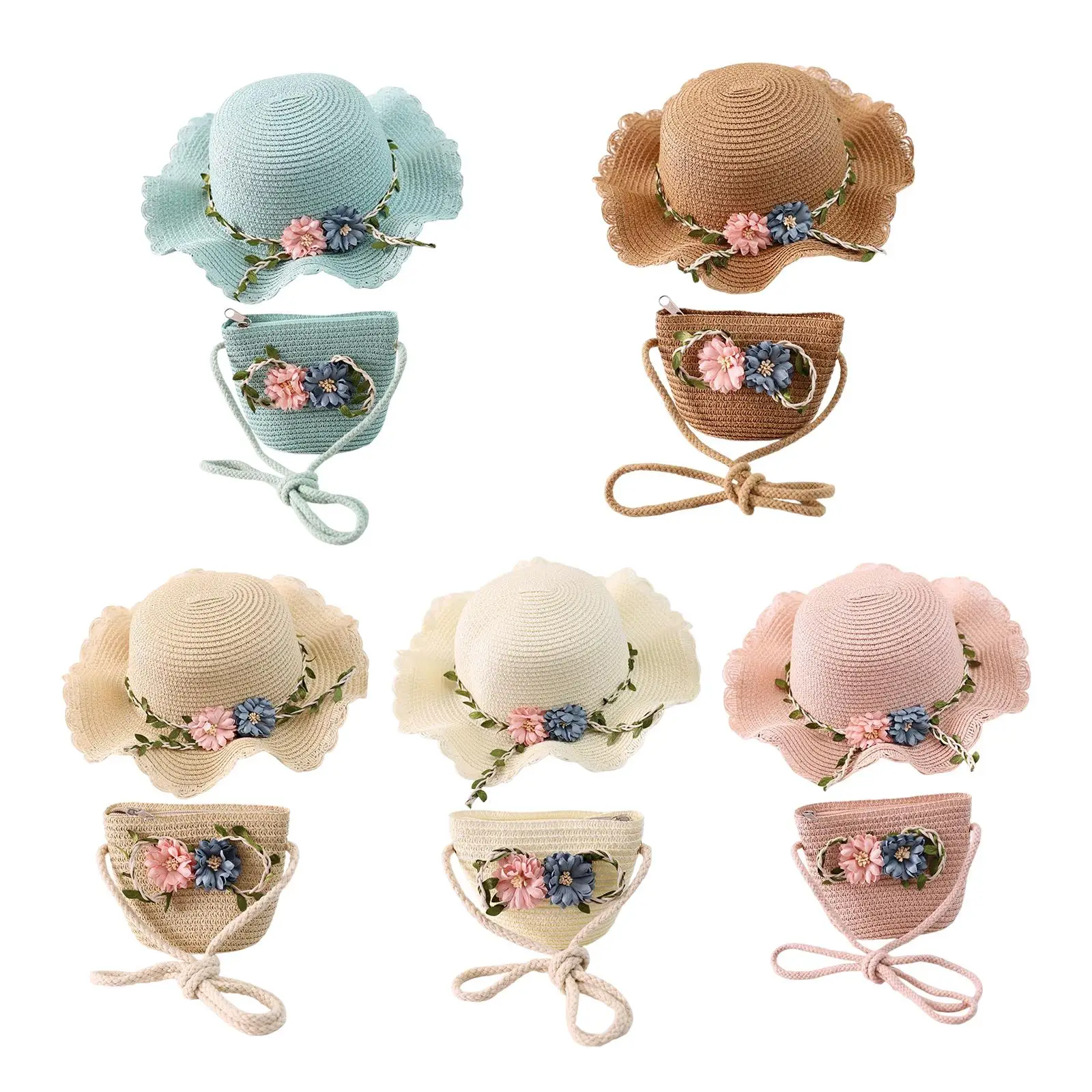 

Children's Sun Hat Straw Hat with Tote Kids Girl Wide Brim with Flower Beach Cap for Tourism Outdoor Activities Easter