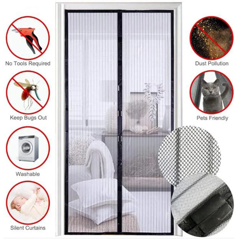

Tool-free Striped Magnetic Mosquito Net Summer Anti Bug Fly Door Curtains Mesh Automatic Closing Door Screen Magic Mesh Kitchen