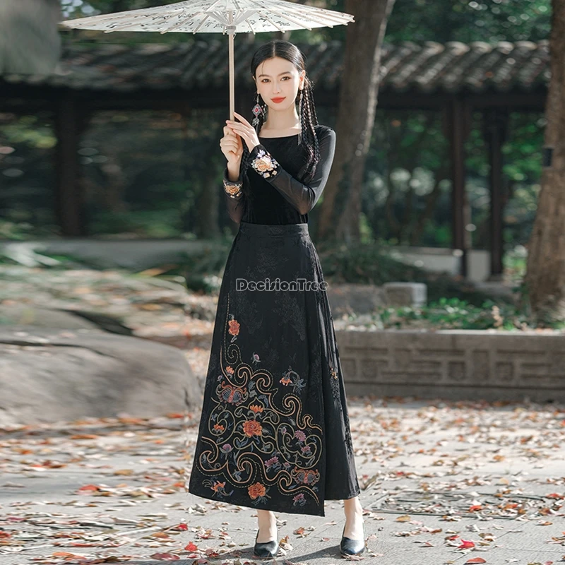 2024 новый китайский стиль улучшенная юбка в национальном стиле с вышивкой и