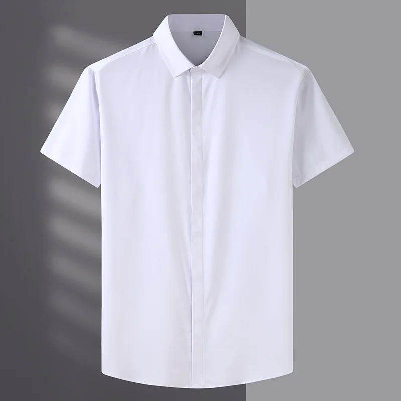 

Мужская деловая рубашка со скрытыми пуговицами, однотонная Повседневная рубашка с коротким рукавом, большие размеры 8XL 10XL 160 кг