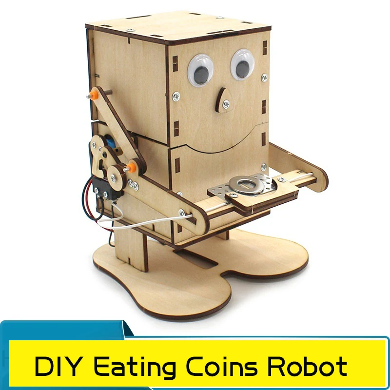 

Craft Diy Wood Robot Eating Coins Children's Learning Toys Assembled Scientific Experiment Material Toys Gift For Students