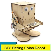 craft diy wood robot eating coins childrens learning toys assembled scientific experiment material toys gift for students