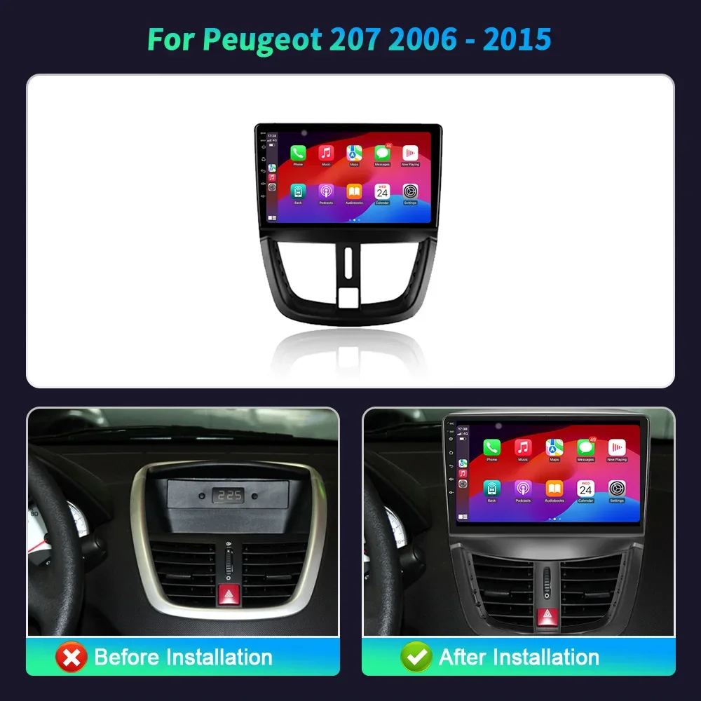 Для Peugeot 207 2006-2015 Android 14 автомобильный радиоприемник 4G GPS мультимедийный плеер
