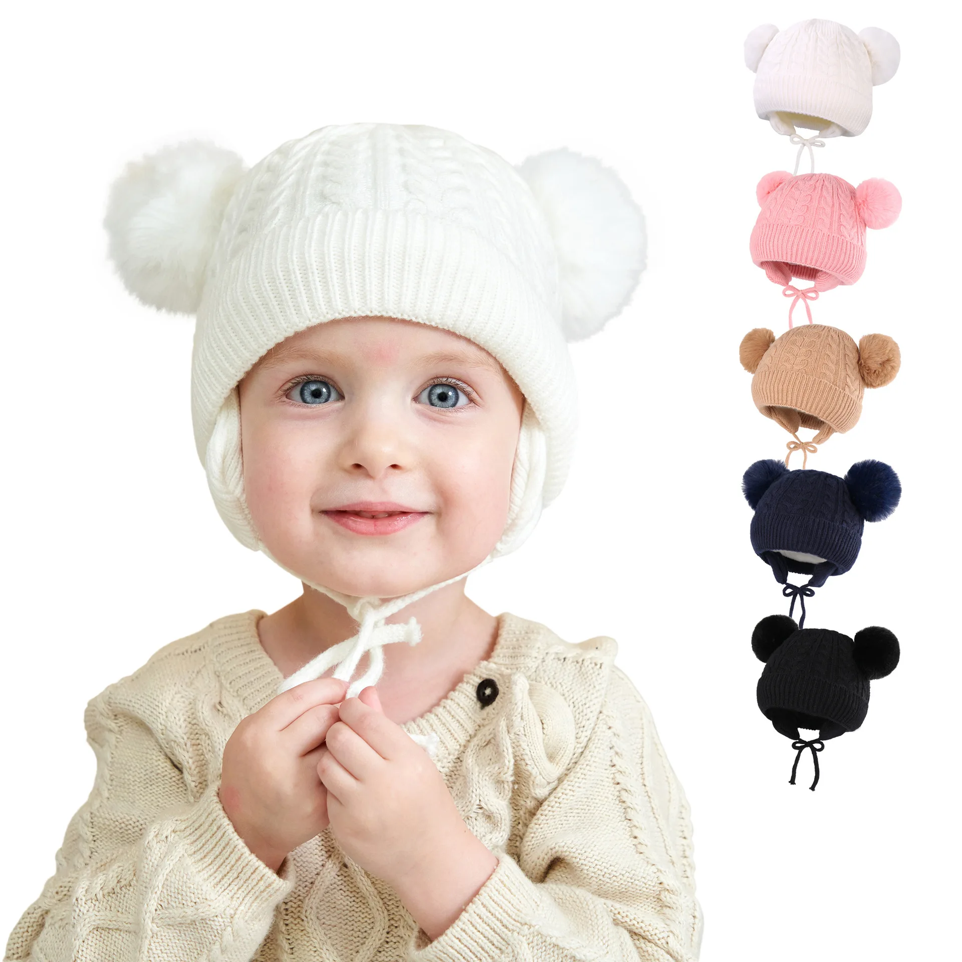 

Pompom Cute Knit Hat Baby Beanie Winter Thicken Warm Baby Hat Newborn Girl Boy Hats Ear Warm Infant Kids Cap Bonnets Bebe Gorras