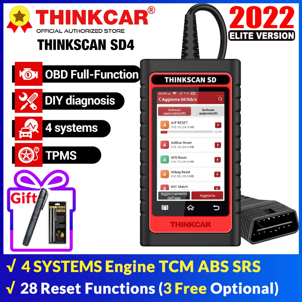 

THINKCAR THINKSCAN SD4 Code Reader Engine TCM ABS SRS OBD2 Scanner 28 Reset (3 FREE Optional) TPMS SAS IMMO Diagnostic Scan Tool