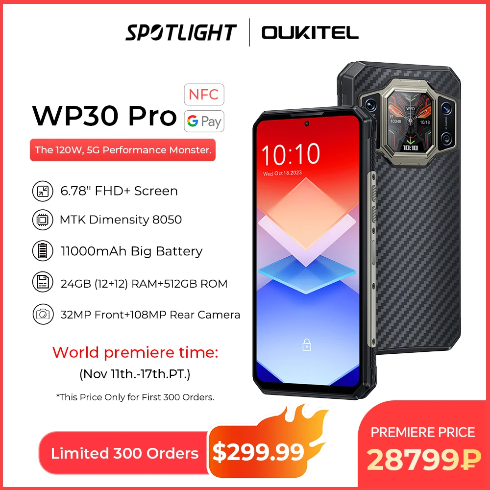 Oukitel WP30 Pro: La Superpotencia Móvil que Redefine los Límites del 5G y la Energía 1 Oukitel-WP30 Pro, 5G, 120W, supercarga, 11000 mAh, 6,78 pulgadas, FHD + 12GB + 512GB, 120HZ, android 13, cámara de 108MP, estreno mundial