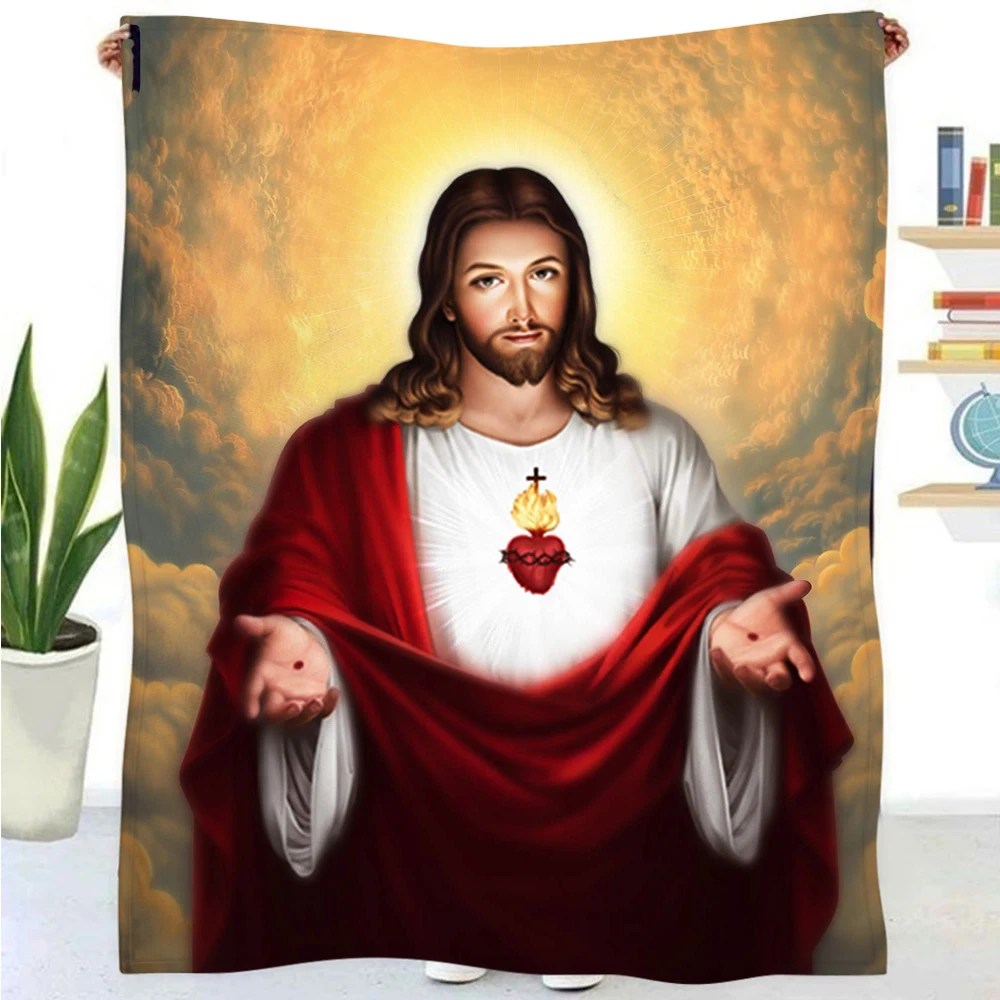 

Jesus Christianity Blanket Lightweight Warm Pray Bless Throw Blanket Soft Sofa Cover Religion Blankets for Church Bedroom Couch