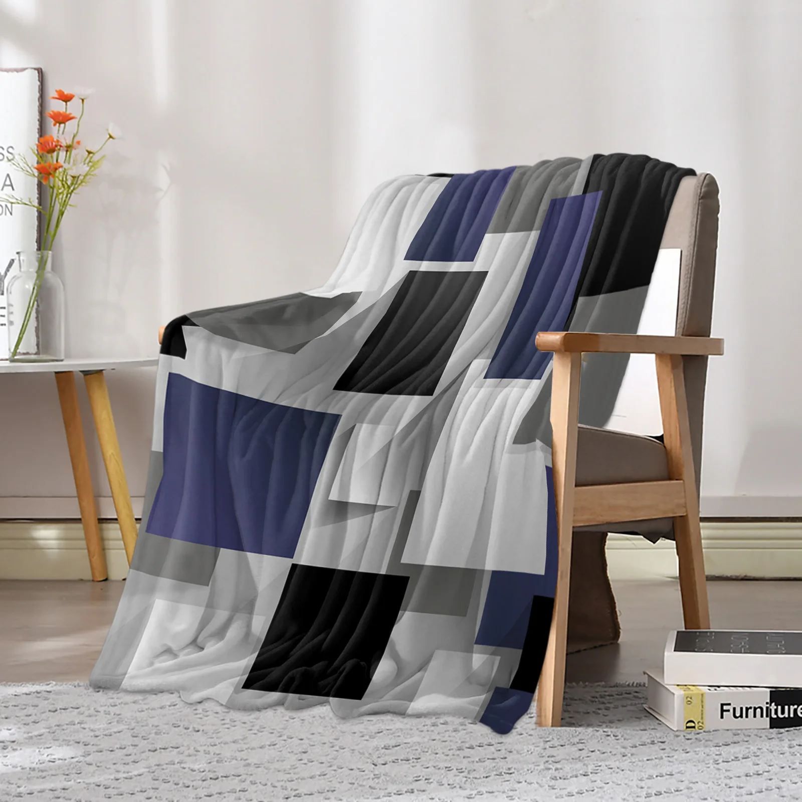 Одеяло с геометрическим рисунком темно-серое черное абстрактным принтом