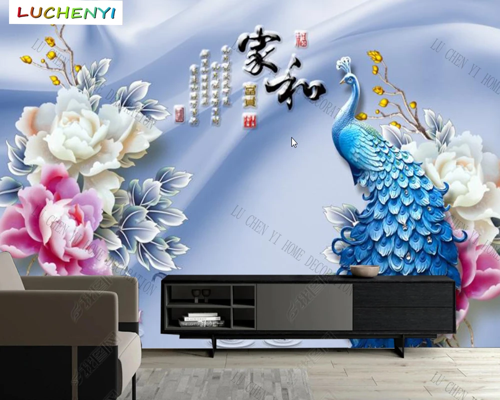 

Papel de parede custom peacock rich peony flower floral wallpaper mural,living room tv wall bedroom wall papers home decor