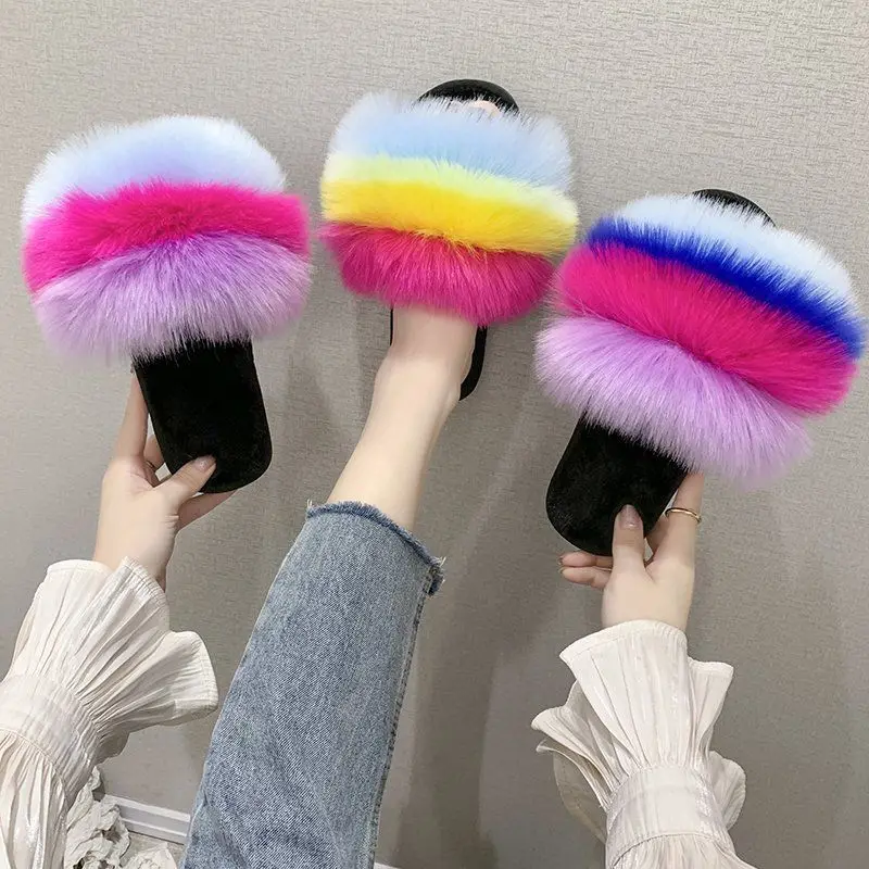 

Ins Fashion Autumn and Winter Fur Slippers Women Wear Waterproof 2022 All-match Non-slip Winter Women Winter Slippers