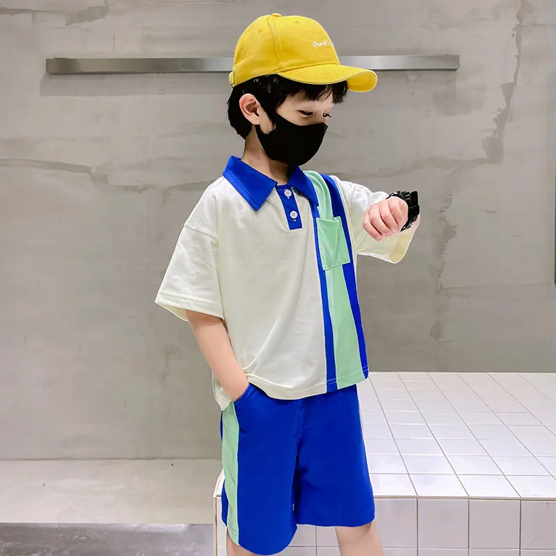 New Summer Kids Boy Cotton Polo T-shirt Shorts 2 Pieces Clothing Set For Children Baby Causal Outerwear Sports Suit Size 3 To 13