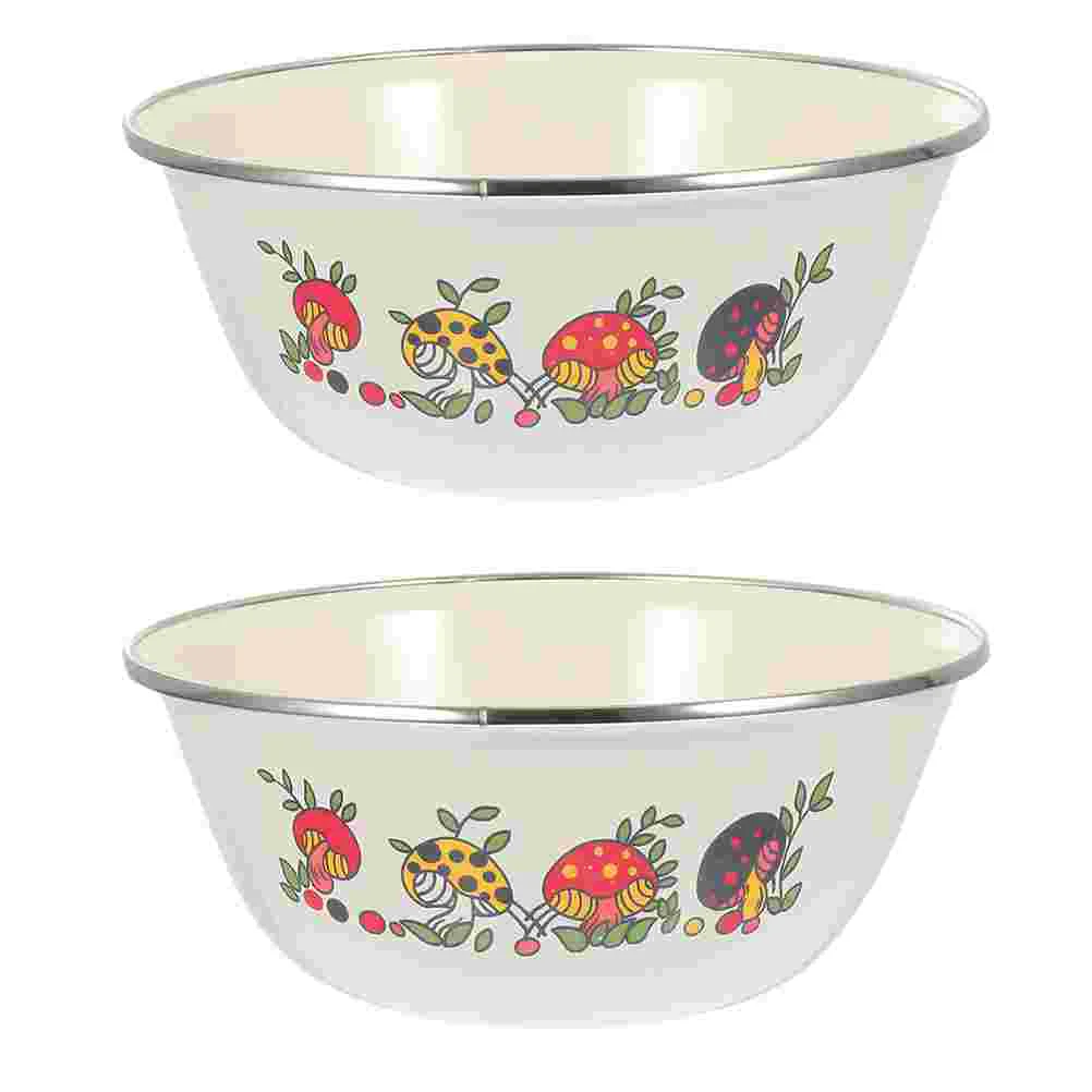 

2 Pcs Chinese Bowl Large Ceramic Mixing Bowl Salad Serving Bowls Metal Container Lid Salad Bowl Fruit Bowl Udon Soup Bowl
