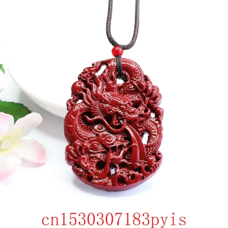 

Double-sided Carved Natural Red Cinnabar Dragon Pendant Necklace Fashion Fine Jewelry Luxury Charm Amulet Gifts for Men Zodiac