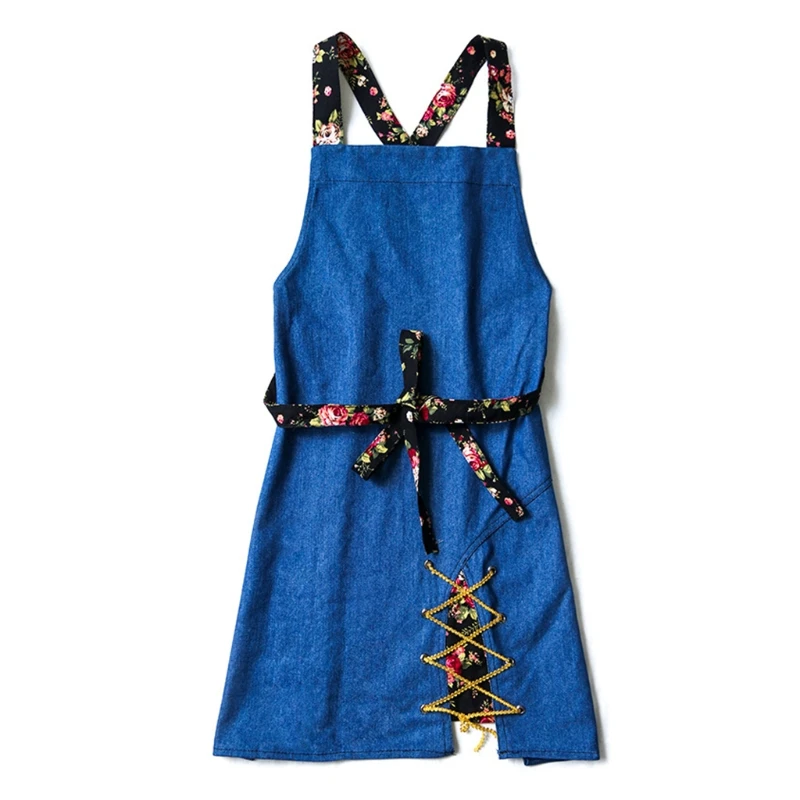 

Женский пасторальный цветочный ремень ретро фартук с разрезом на подоле крест-накрест регулируемые длинные Галстуки Кухонные фартуки из п...