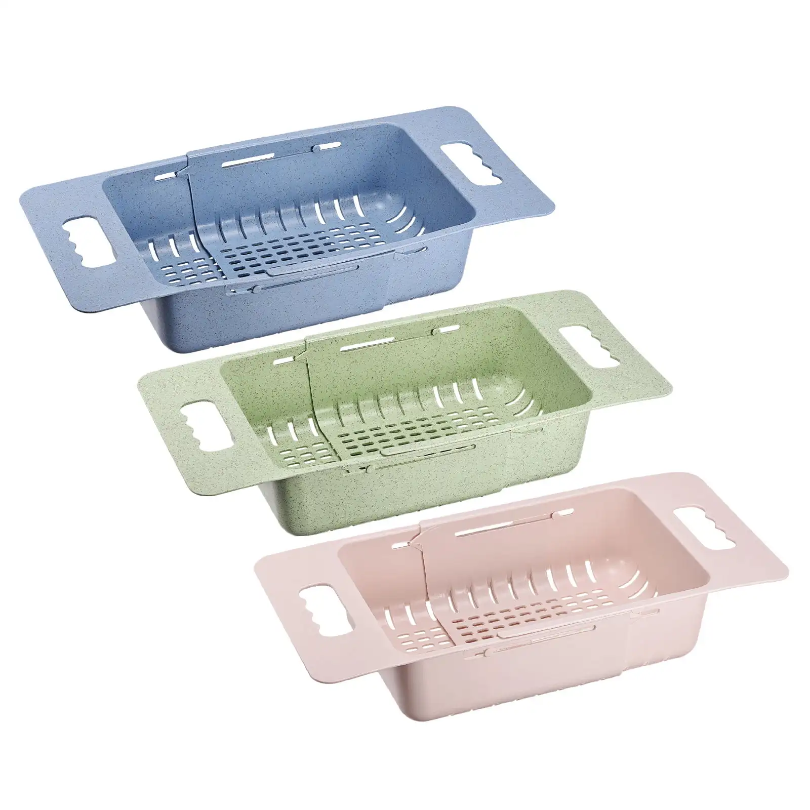 

NEW Plastic Extendable Over the Sink Colanders Fruit Wash Basket 3 Pcs